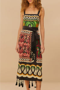 Robe midi Coconut Tree à voiles en lin - Multicolore