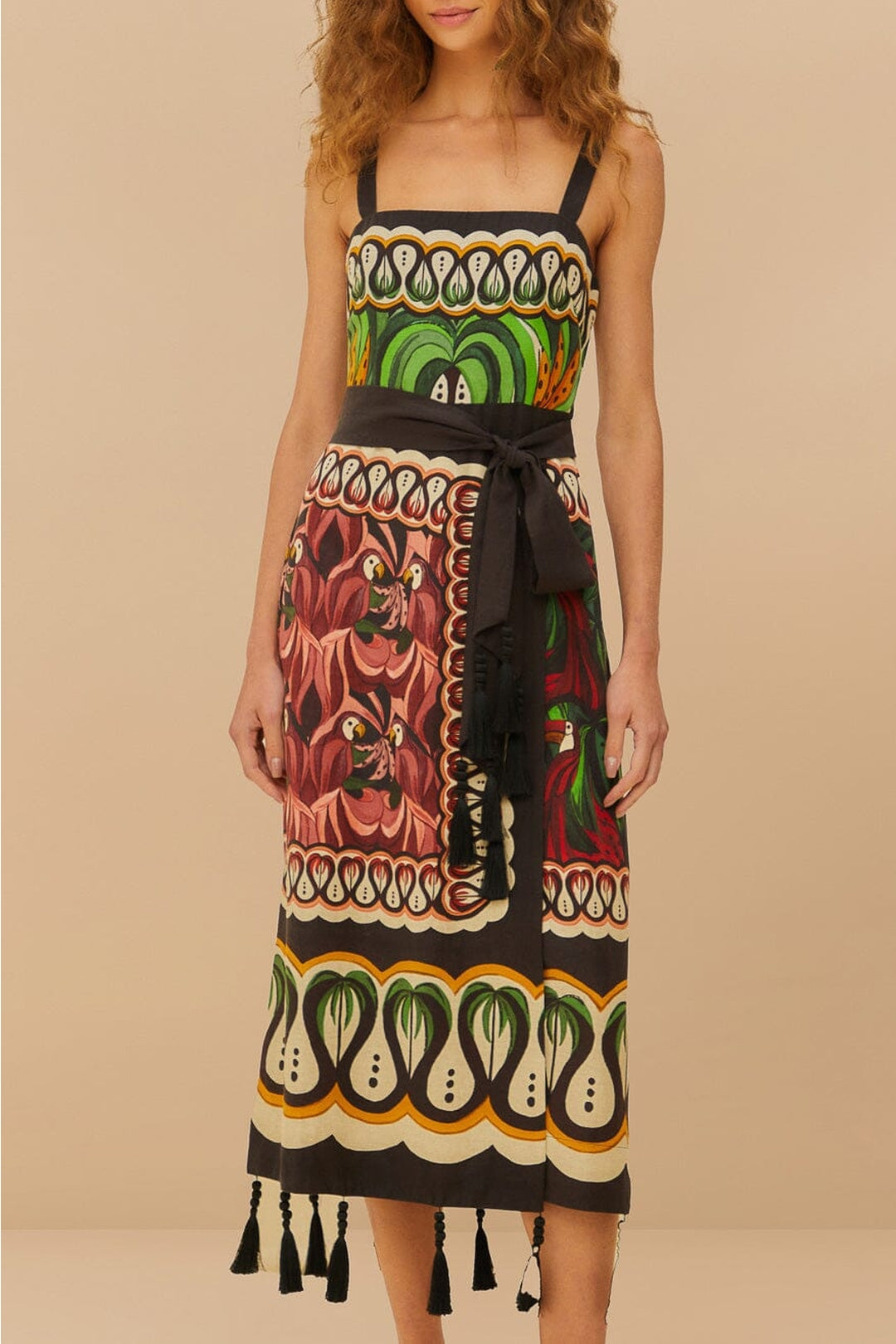 Robe midi Coconut Tree à voiles en lin - Multicolore