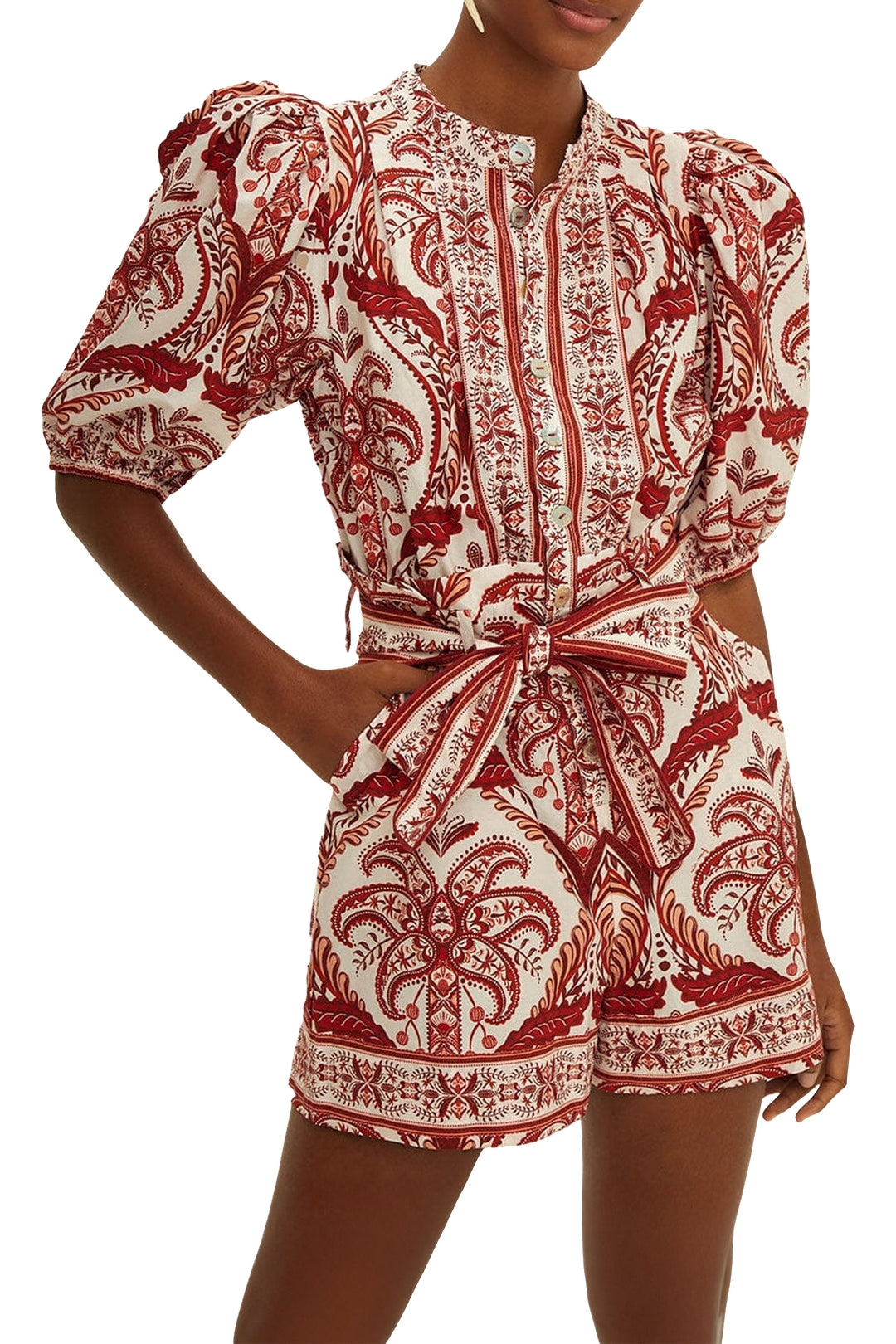 Combi-short Tropical Cameo en coton - Rouge