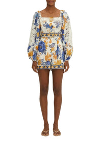 Combishort Summer Flowers en lin - Bleu