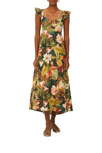Robe midi Botanicals Forest en coton - Vert