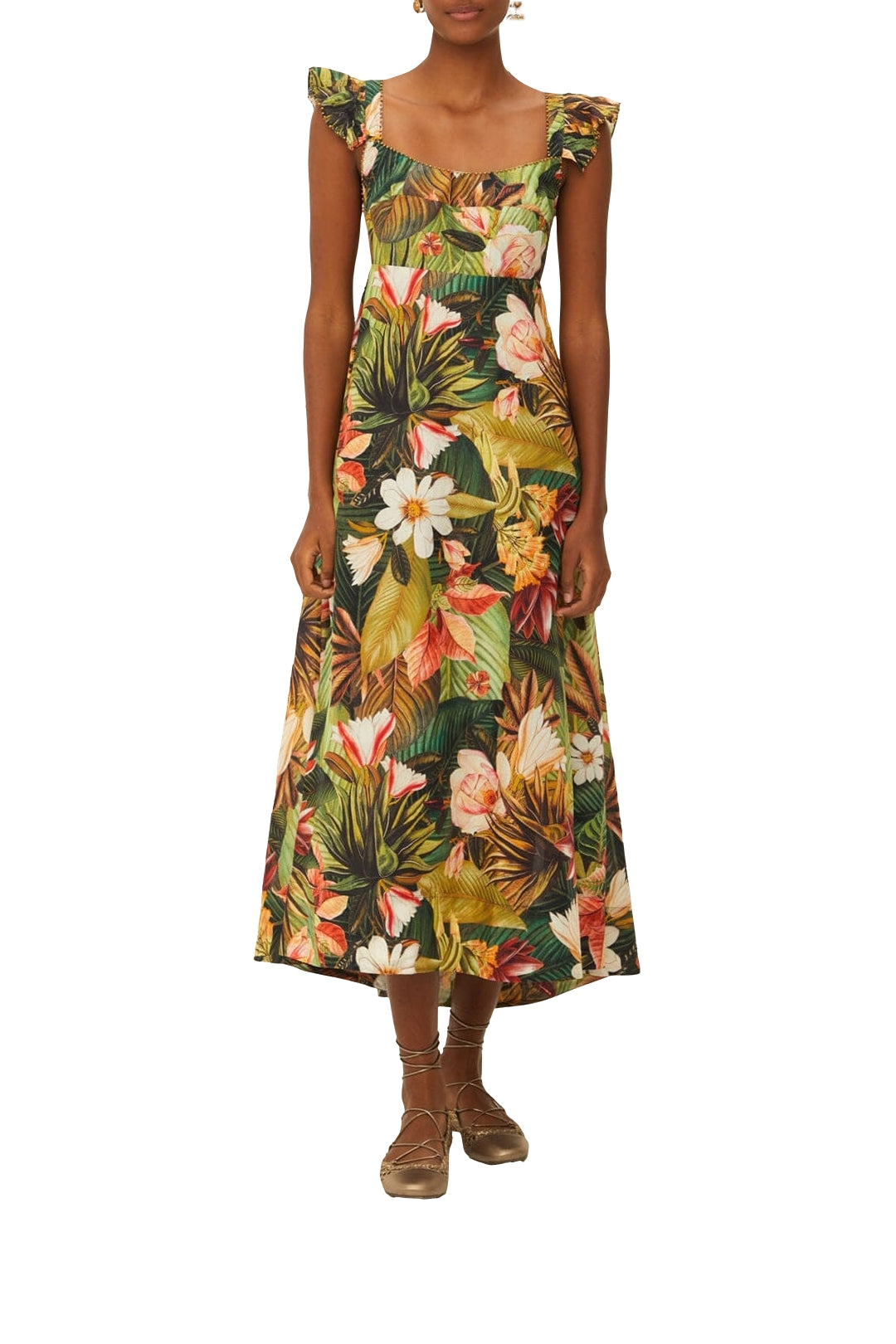Robe midi Botanicals Forest en coton - Vert