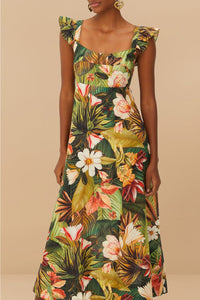Botanical Forest Multicolor Robe midi - Botanical Forest Multicolor