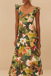 Robe midi Botanicals Forest en coton - Vert