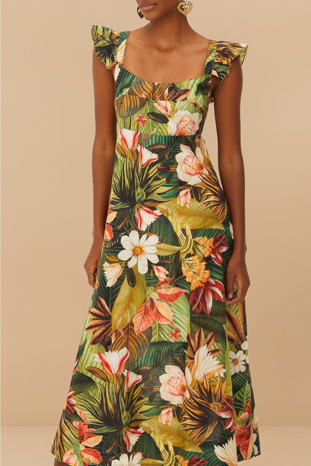 Robe midi Botanicals Forest en coton - Vert