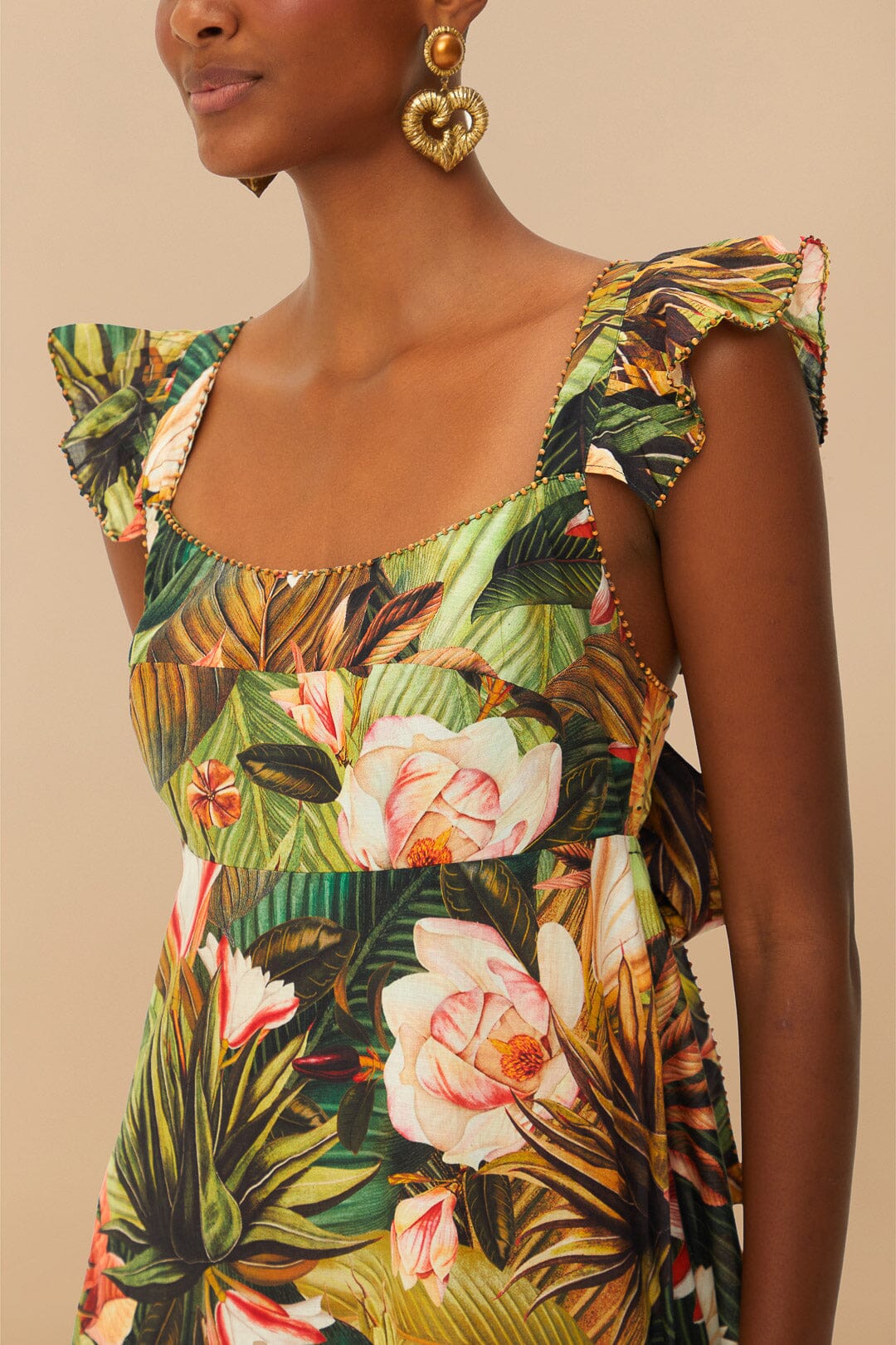 Robe midi Botanicals Forest en coton - Vert