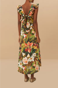 Robe midi Botanicals Forest en coton - Vert