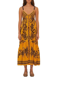 Robe midi Golden Oasis en lin - Jaune