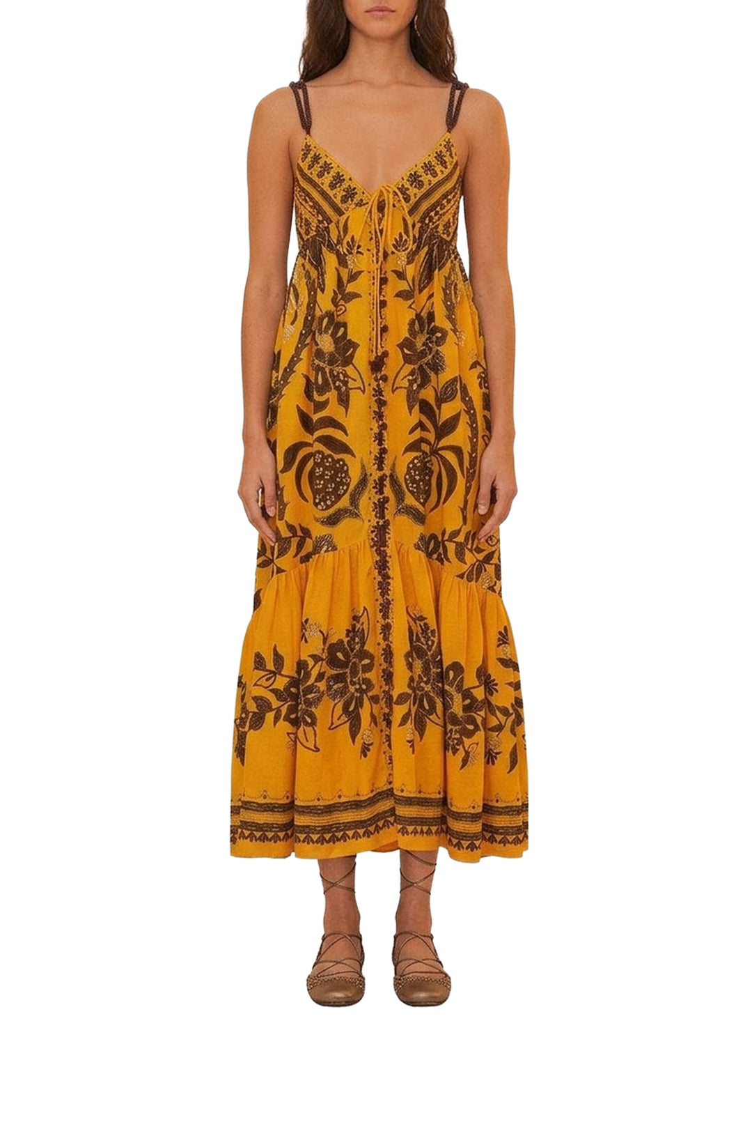 Robe midi Golden Oasis en lin - Jaune