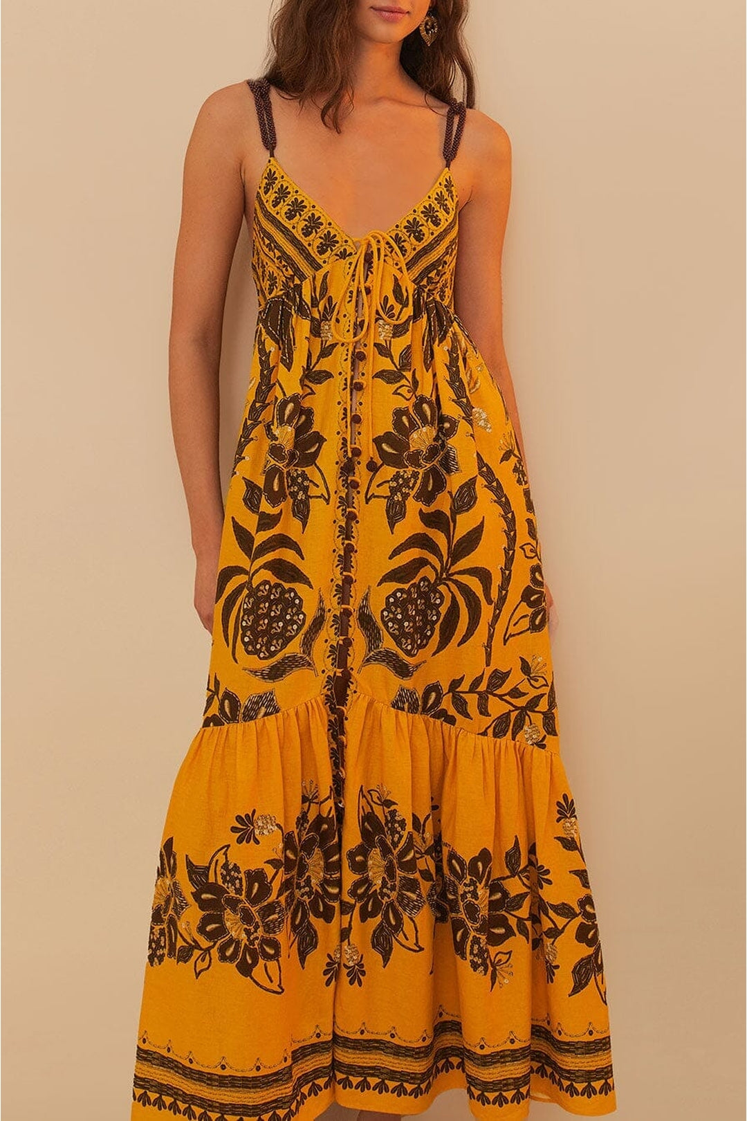 Robe midi Golden Oasis en lin - Jaune