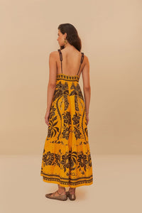 Robe midi Golden Oasis en lin - Jaune