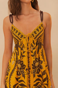 Robe midi Golden Oasis en lin - Jaune