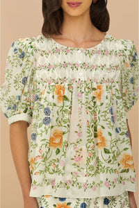Blouse Folk Floral en coton - Blanc