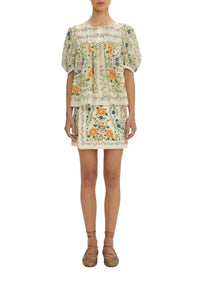 Blouse Folk Floral en coton - Blanc