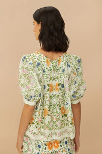 Blouse Folk Floral en coton - Blanc