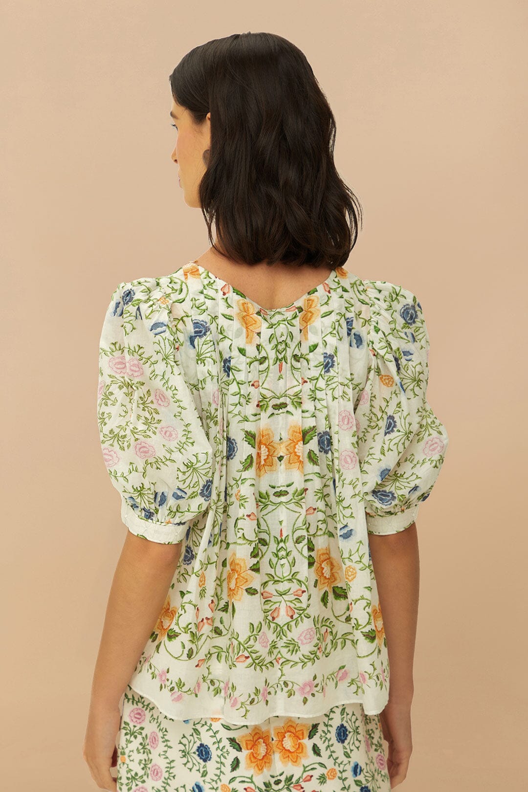 Blouse Folk Floral en coton - Blanc