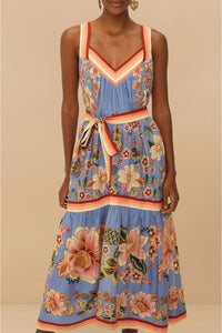 Robe midi Superbloom en coton - Bleu