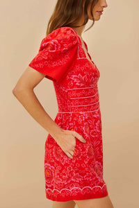 Combi-short smocked à découpes en lin - Rouge