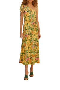 Robe midi Tropical Paradise en lin - Jaune
