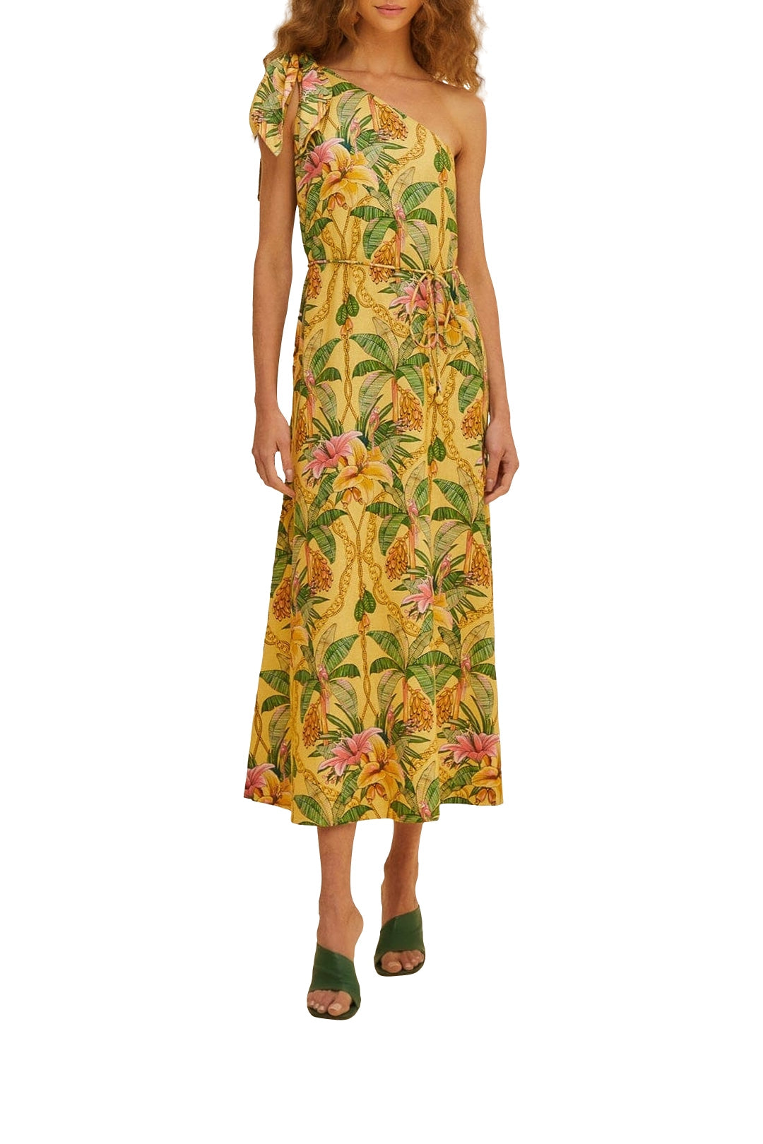 Robe midi Tropical Paradise en lin - Jaune