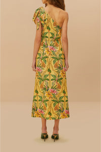 Robe midi Tropical Paradise en lin - Jaune