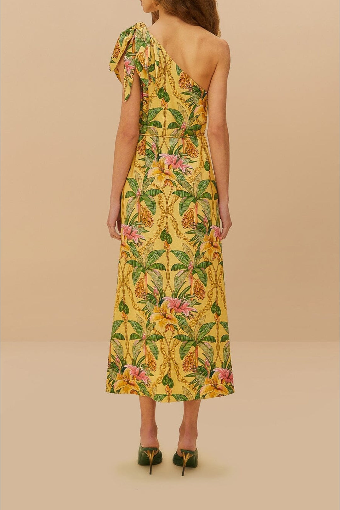Robe midi Tropical Paradise en lin - Jaune