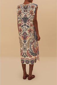 MEDIA OFF LINE_Robe midi Boho Glam en coton - Blanc