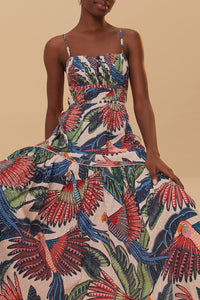 Robe midi Macaw Flight en coton - Bleu