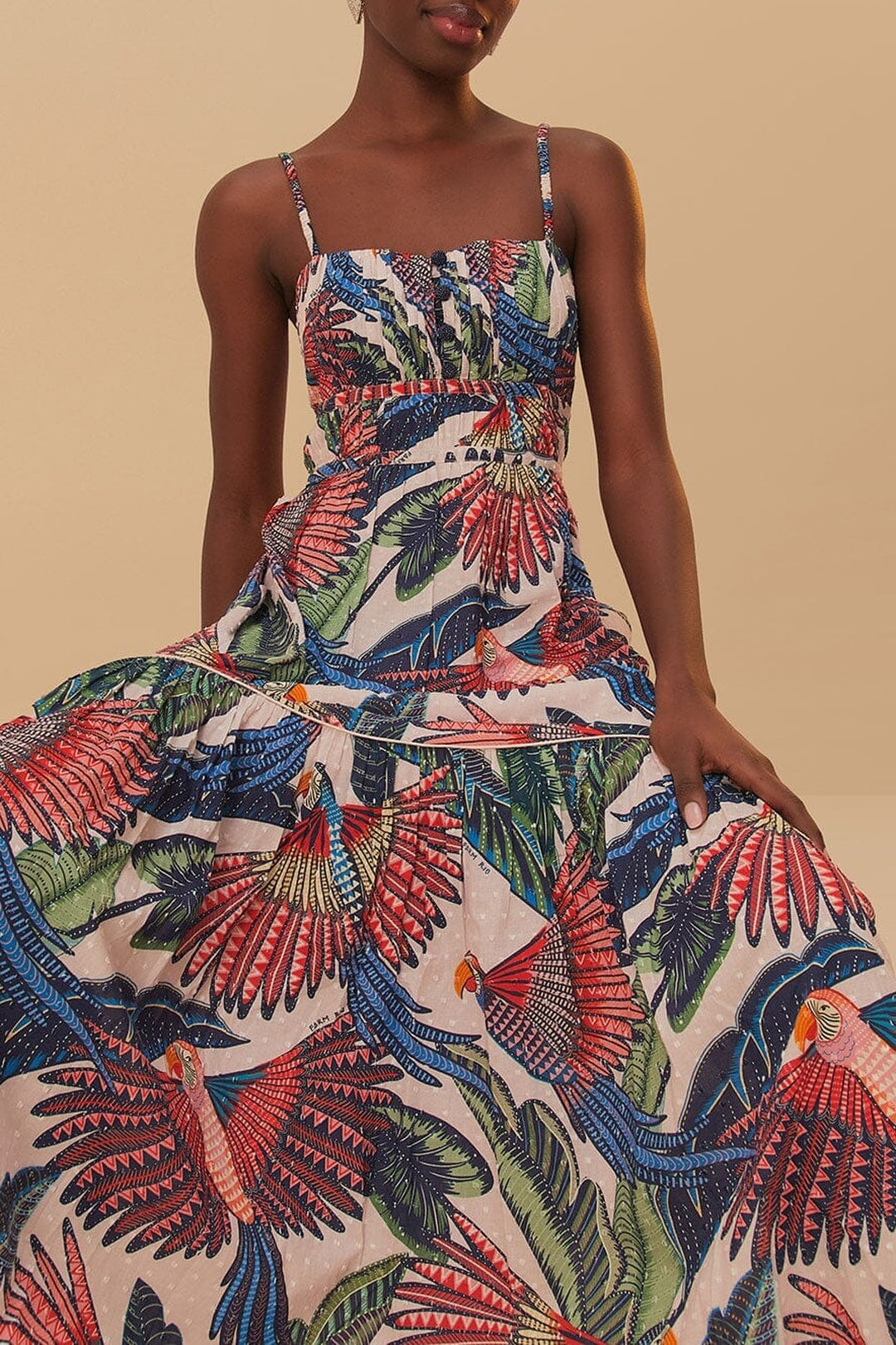 Robe midi Macaw Flight en coton - Bleu