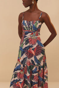 Robe midi Macaw Flight en coton - Bleu