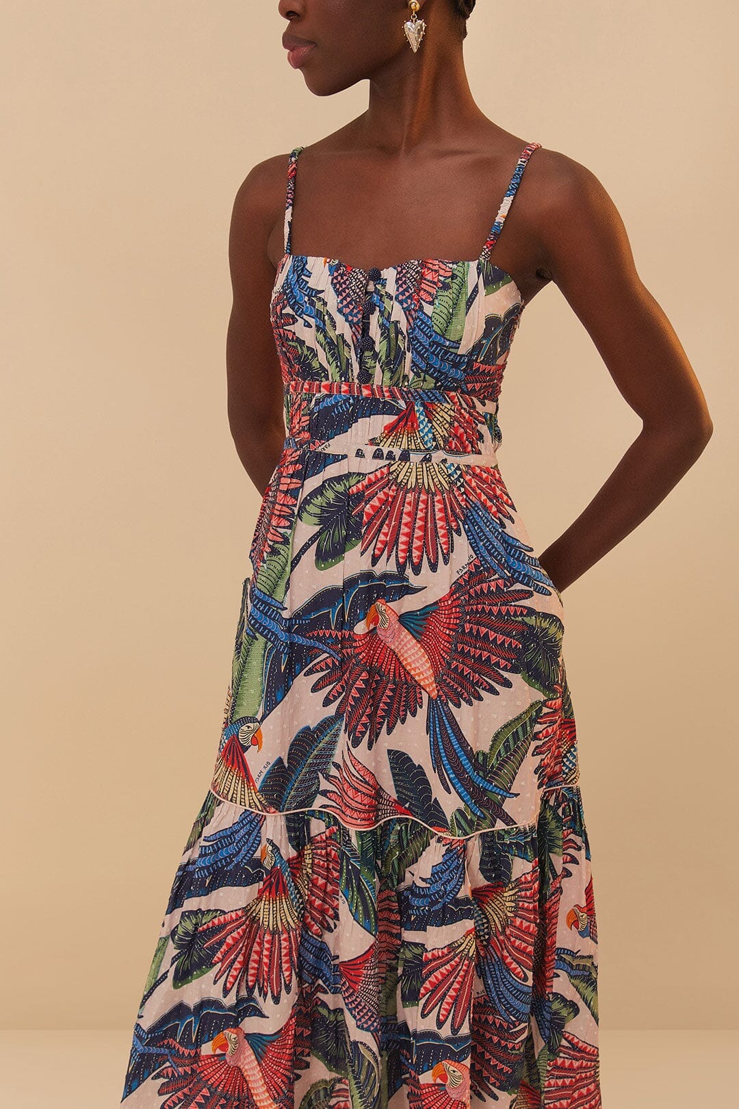 Robe midi Macaw Flight en coton - Bleu