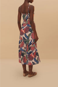 Robe midi Macaw Flight en coton - Bleu