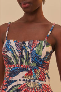 Robe midi Macaw Flight en coton - Bleu