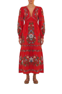 Robe longue Sweet Bloom en lin - Rouge