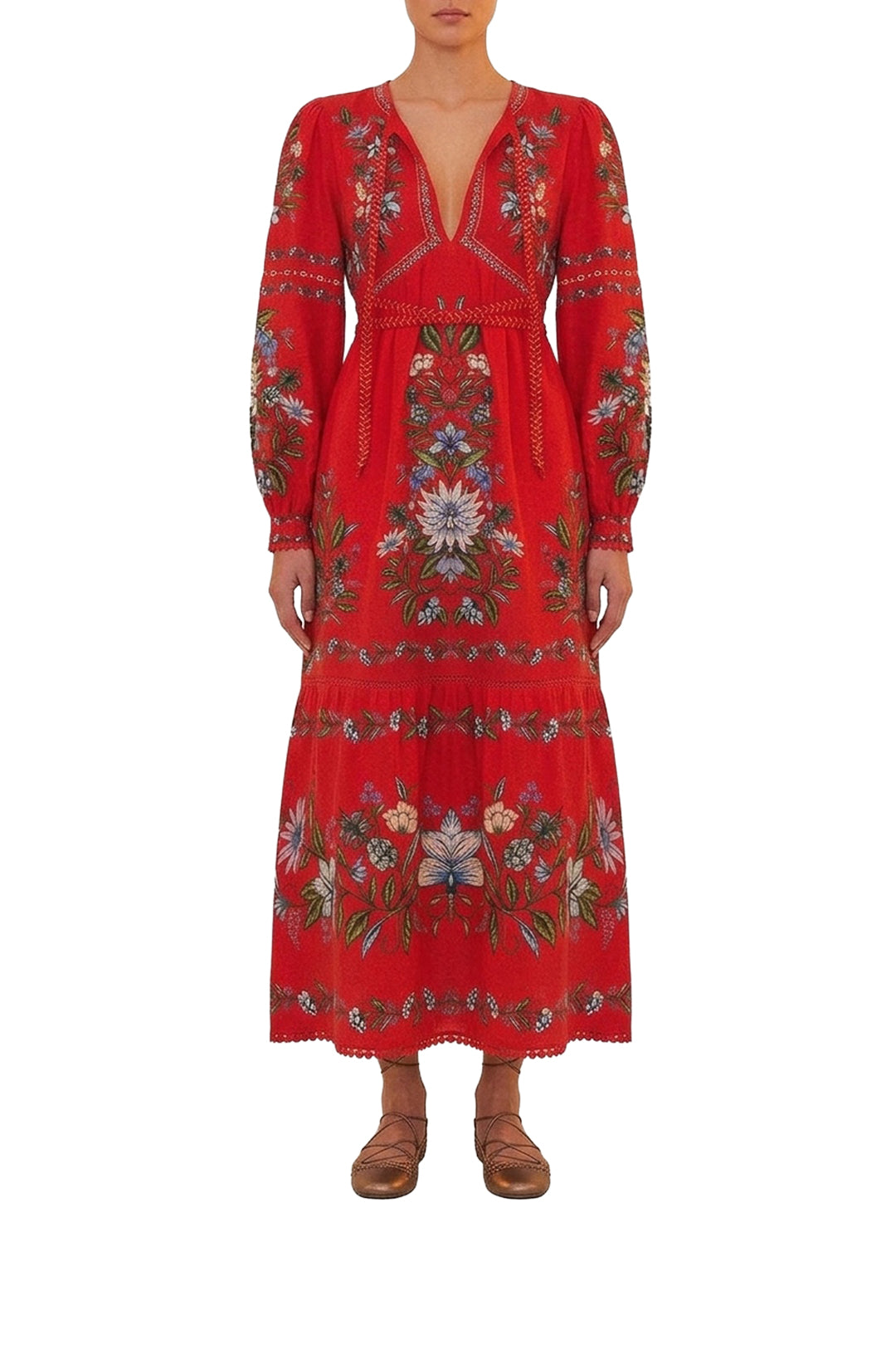 Robe longue Sweet Bloom en lin - Rouge