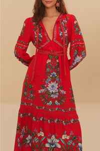 Robe longue Sweet Bloom en lin - Rouge