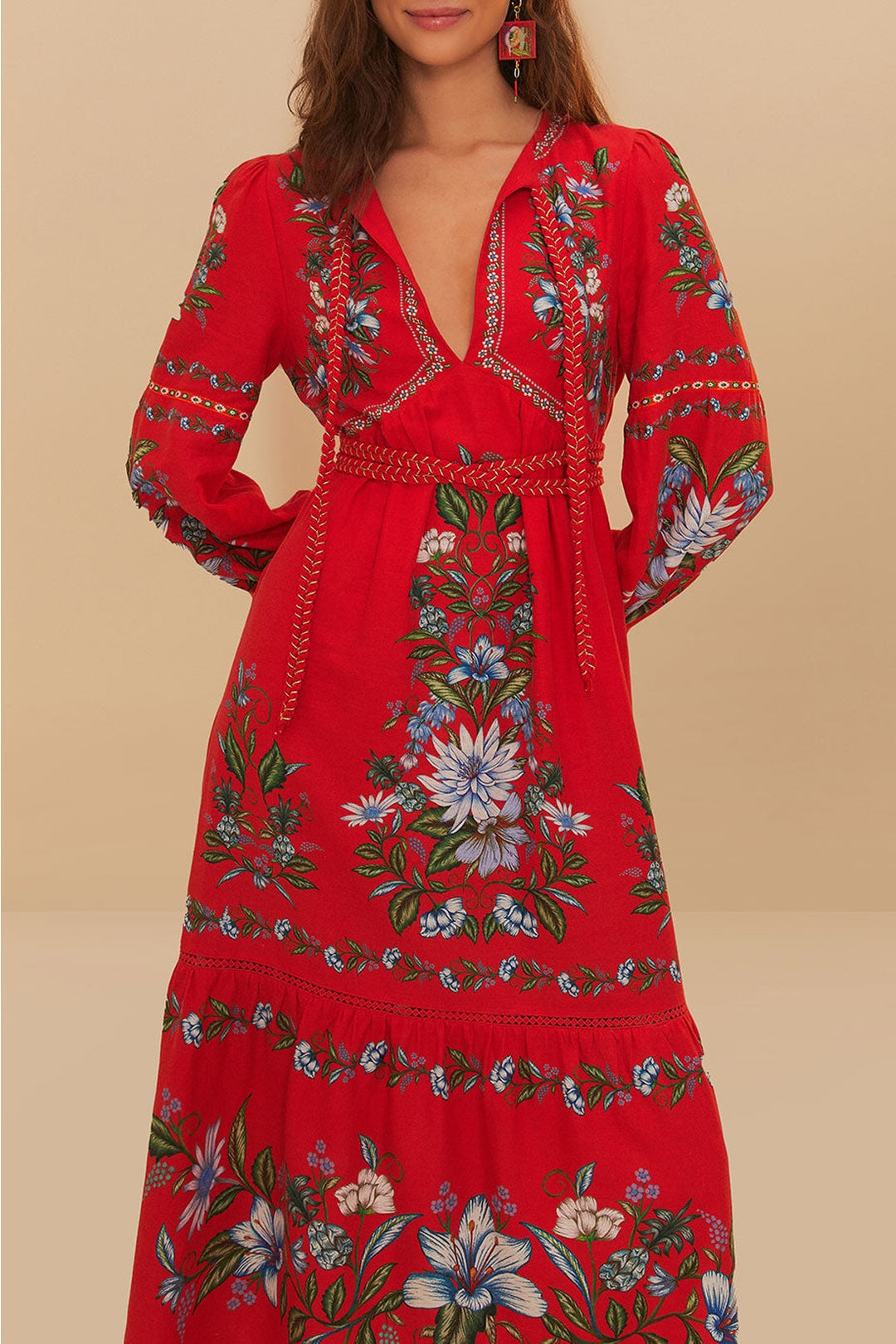 Robe longue Sweet Bloom en lin - Rouge