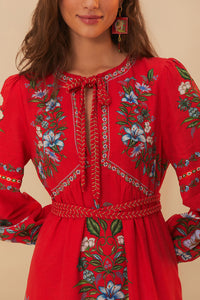 Robe longue Sweet Bloom en lin - Rouge