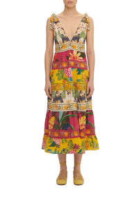Robe midi Flowers en coton - Multicolore