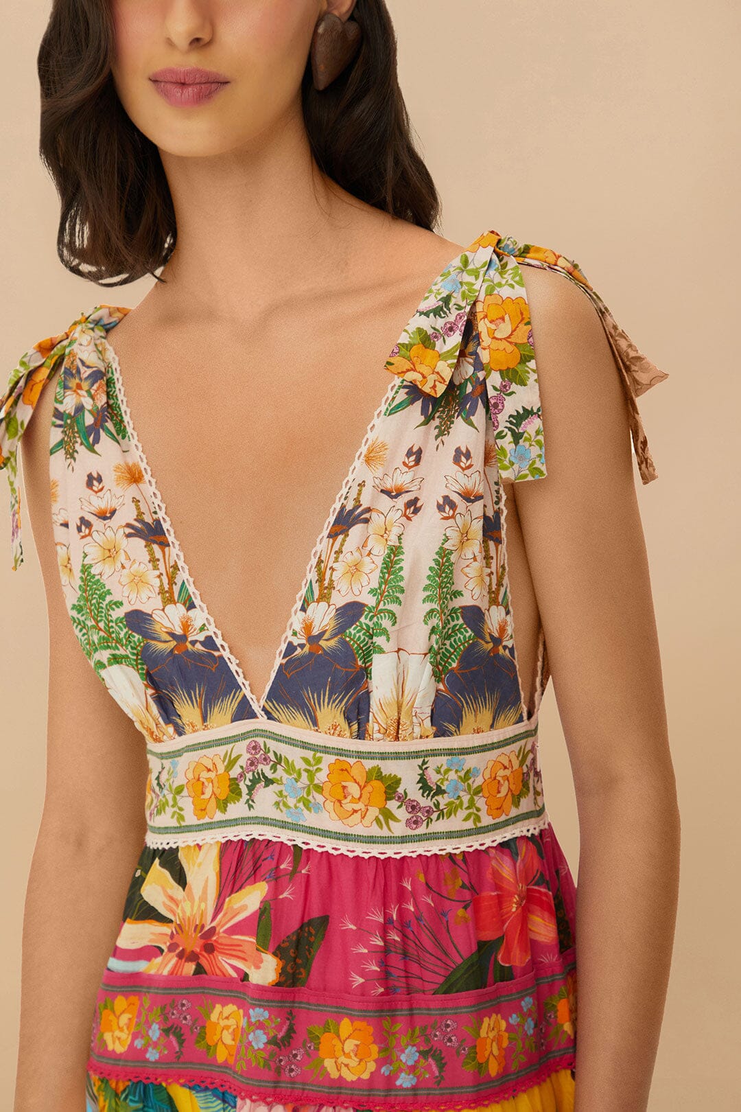 Robe midi Flowers en coton - Multicolore