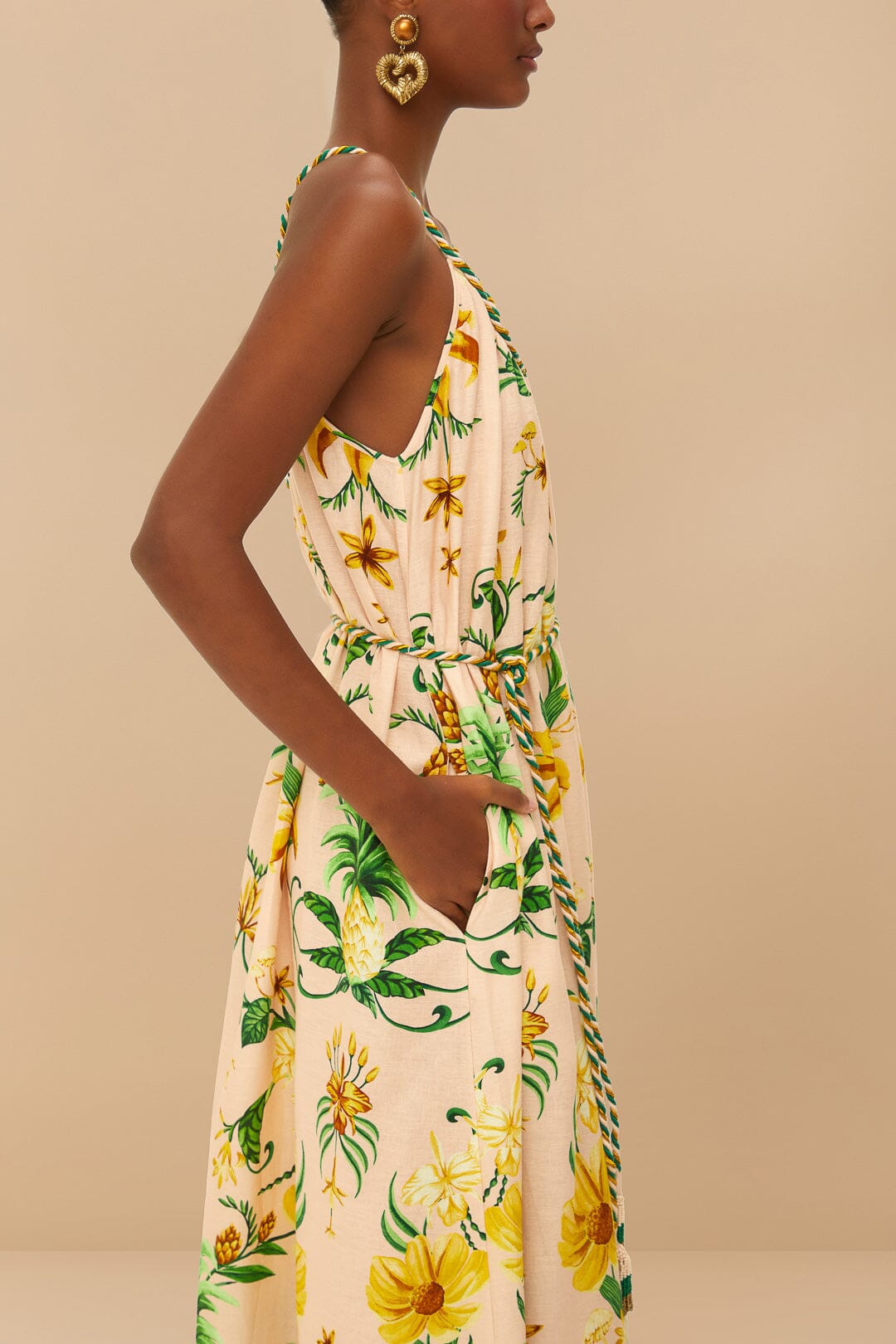 Robe longue Botanical Beauty en lin - Rose