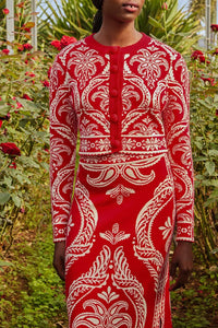 Cardigan Tropical Jacquard en maille - Rouge