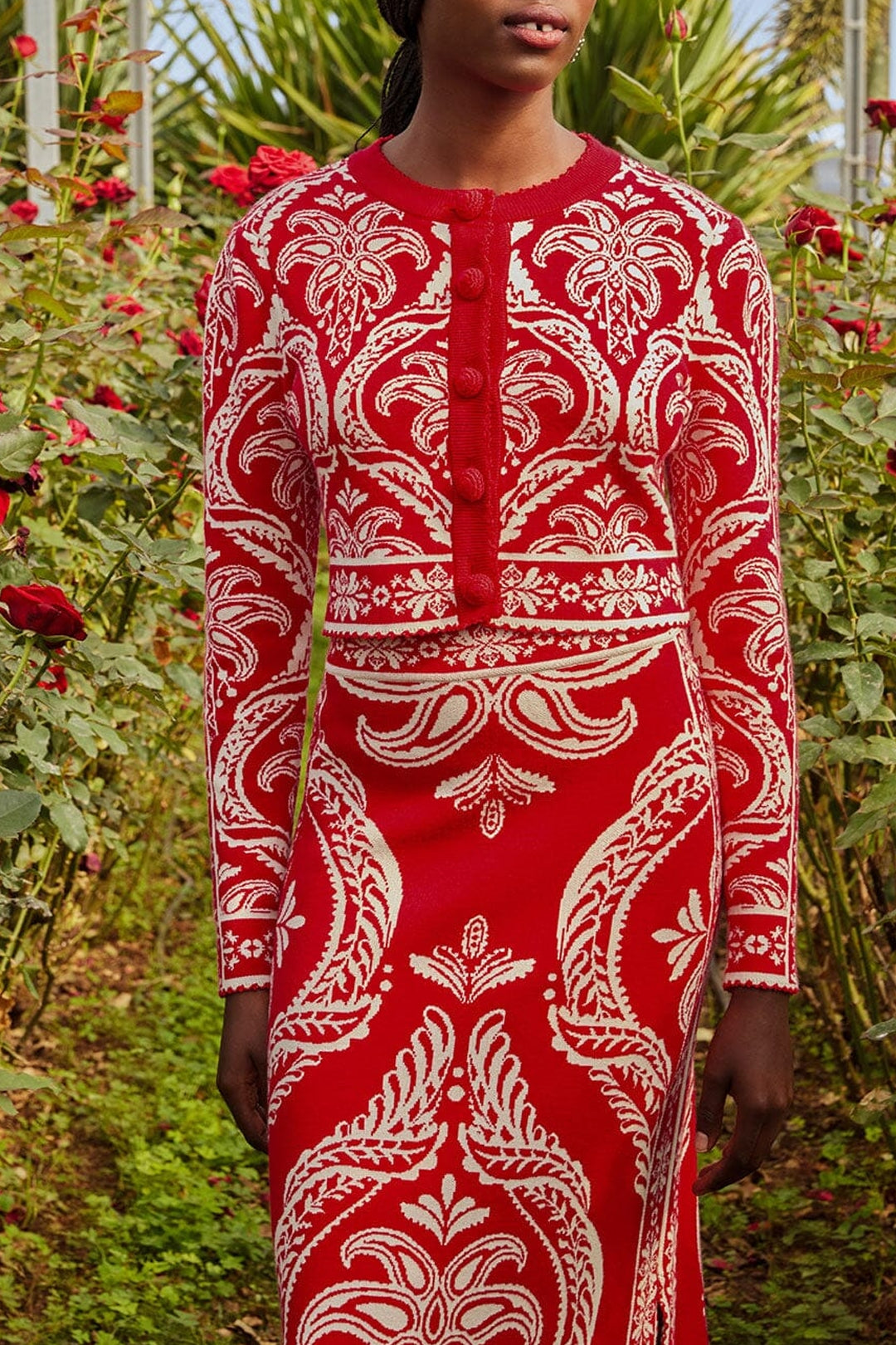 Cardigan Tropical Jacquard en maille - Rouge