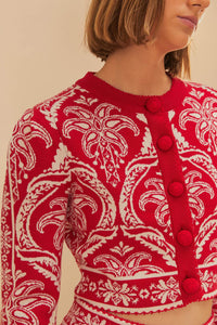 Cardigan Tropical Jacquard en maille - Rouge