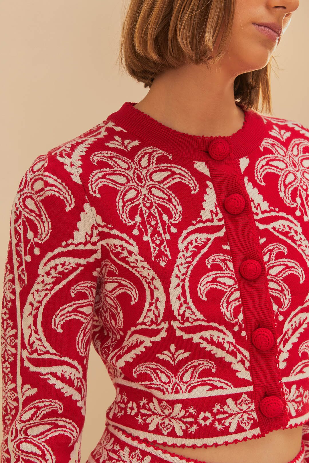 Cardigan Tropical Jacquard en maille - Rouge