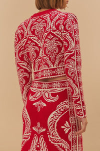 Cardigan Tropical Jacquard en maille - Rouge