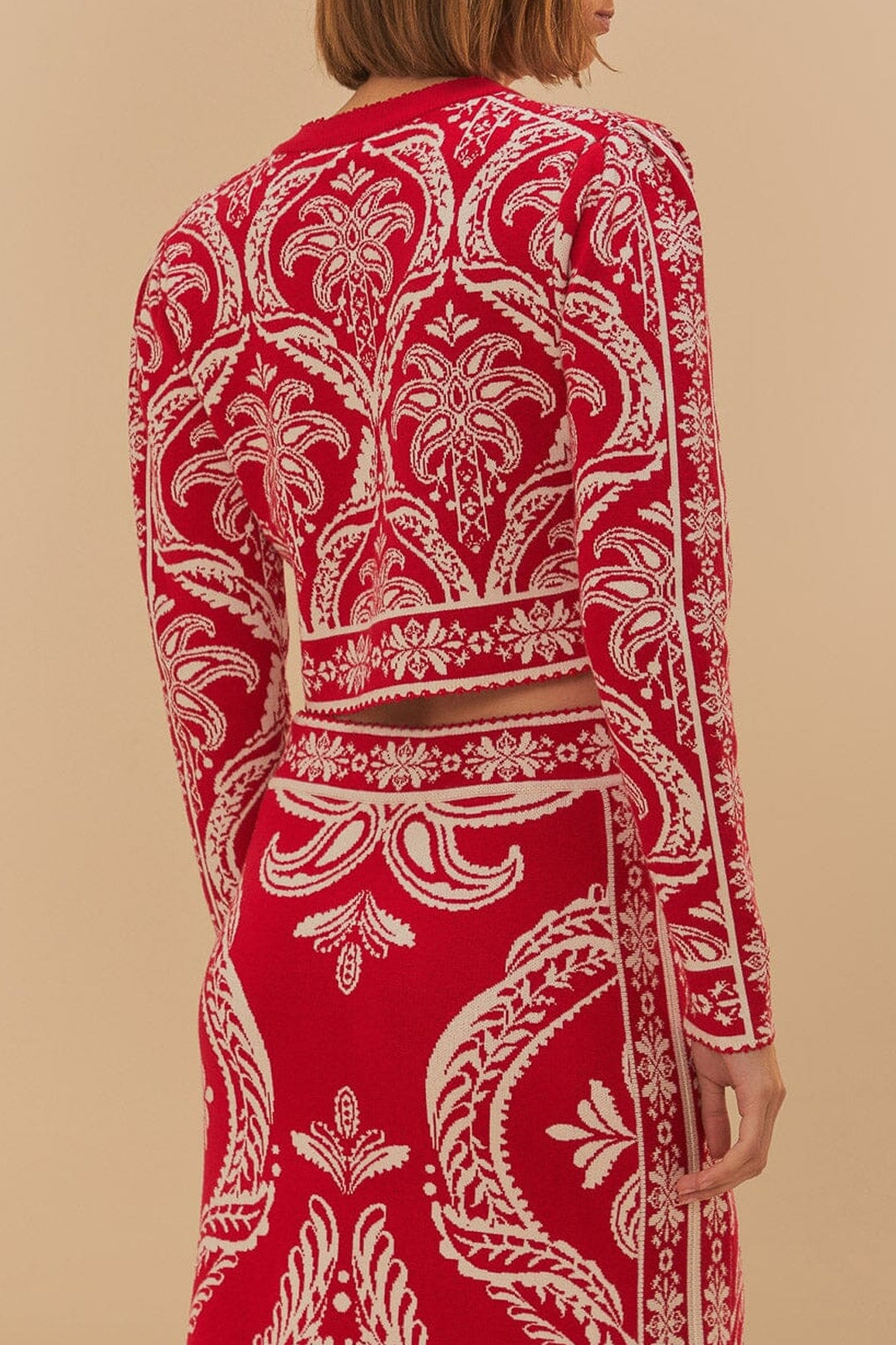 Cardigan Tropical Jacquard en maille - Rouge