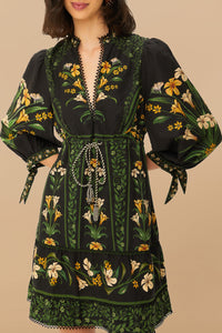 Robe courte Flowers en lin - Noir