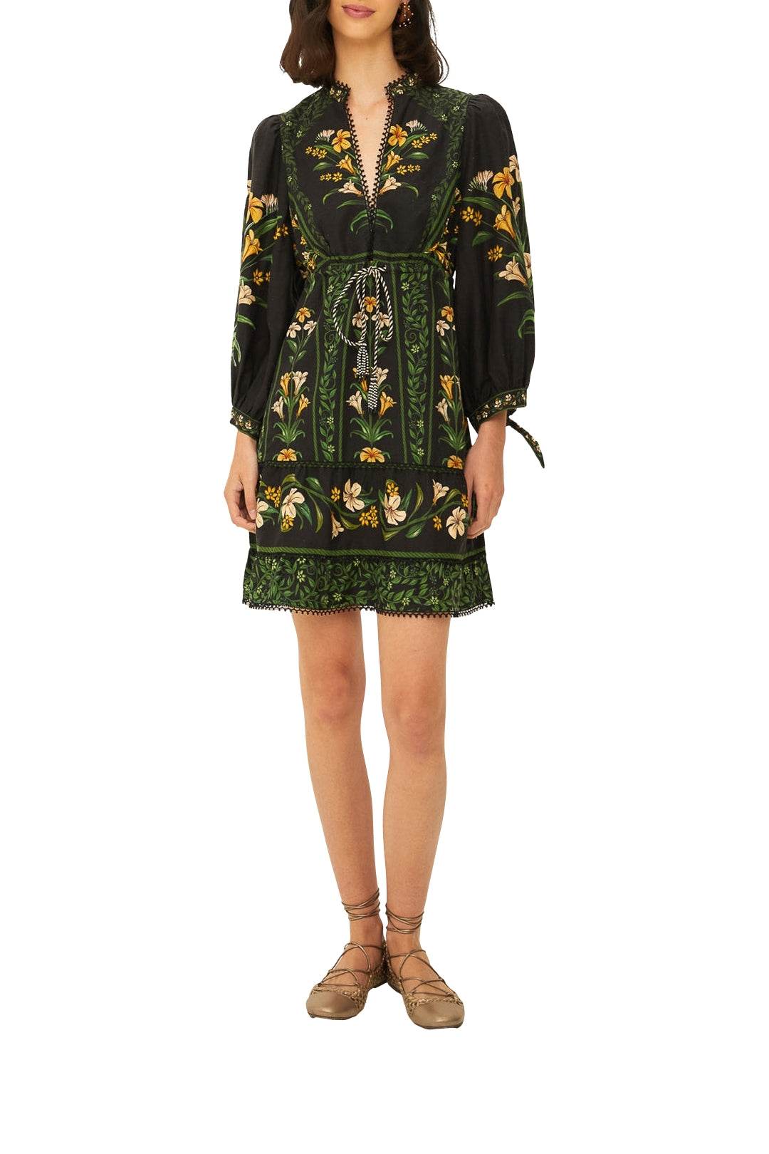 Robe courte Flowers en lin - Noir