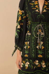 Robe courte Flowers en lin - Noir